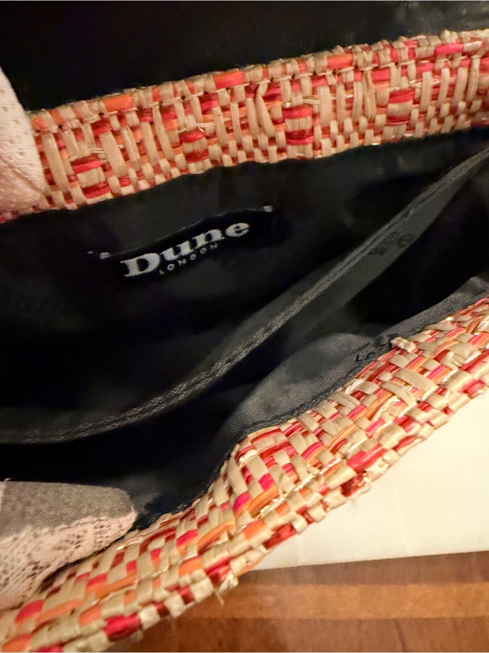Dune London Pink Multicolor Raffia Woven Shoulder Bag w/Gold Chain (Like New) - Picture 10 of 12